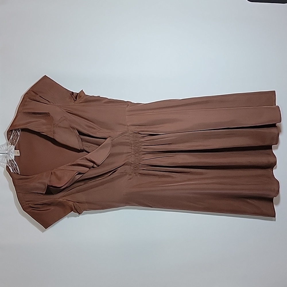 ANN TAYLOR LOFT | Silk V-Neck Chocolate Brown Dress